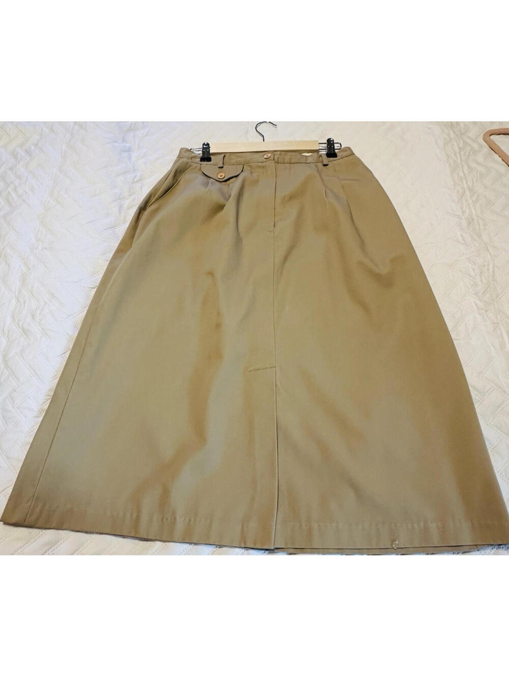 Neil Martin Beige Solid Twill A-Line Knee Skirt Pockets Slit Zip 14